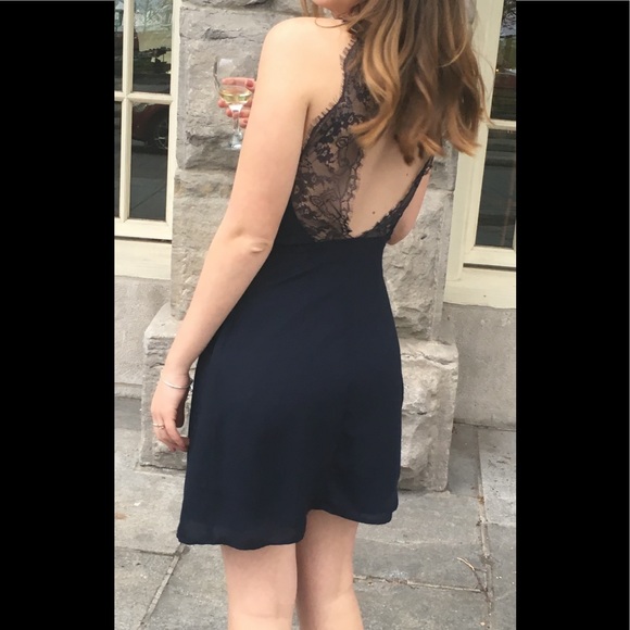 Open back navy dress - over the knee length - Picture 3 of 3